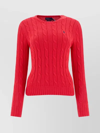 Polo Ralph Lauren Cable Knit Sweater With Ribbed Finish In Red