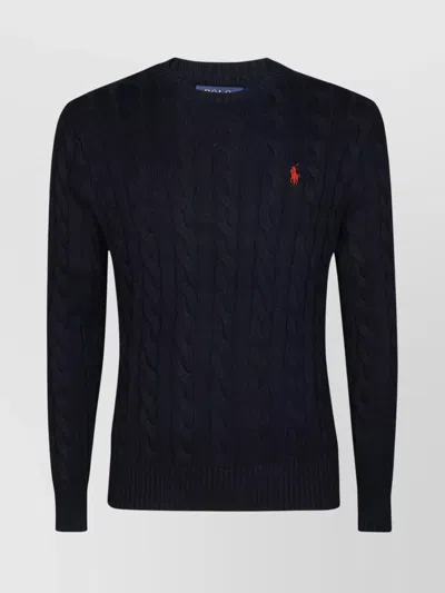 Polo Ralph Lauren Cable Knit Sweater With Ribbed Finish In Black