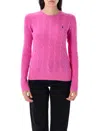 Polo Ralph Lauren Cable Knit Sweater With Round Neckline And Long Sleeves In Pink
