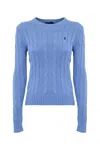Polo Ralph Lauren Crew-neck Cable-knit Sweater With Logo Knitwear Light Blue In Blue