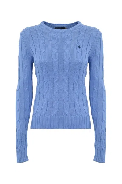Polo Ralph Lauren Crew-neck Cable-knit Sweater With Logo Knitwear Light Blue