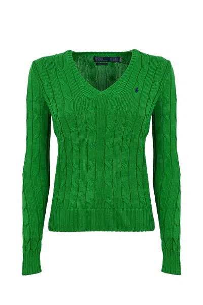 Polo Ralph Lauren Cable Knit Jumper With V-neck In Green