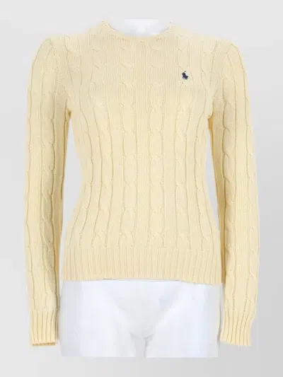 Polo Ralph Lauren Cable Knit Top Logo Detail In Yellow