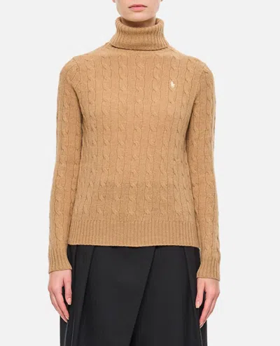 Polo Ralph Lauren Cable Knit Turtle Neck Pullover In Camel
