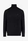 Polo Ralph Lauren Cable Knit Black Turtleneck Sweater With Embroidered Logo In Black