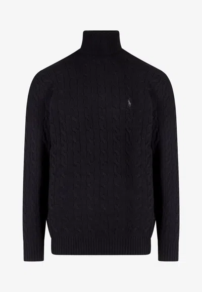 POLO RALPH LAUREN CABLE KNIT TURTLENECK LOGO SWEATER