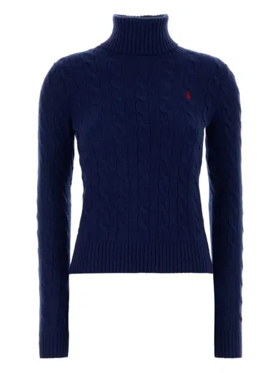 Polo Ralph Lauren Wool Blend Cable Knit Turtleneck Sweater In Blue