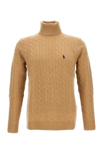 Polo Ralph Lauren Cable Knit Turtleneck Sweater Long Sleeves In Brown