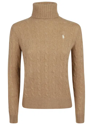 Polo Ralph Lauren Wool And Cashmere Cable-knit Turtleneck Sweater In Brown