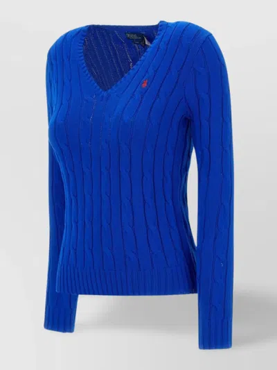 POLO RALPH LAUREN CABLE KNIT V-NECK COTTON PULLOVER
