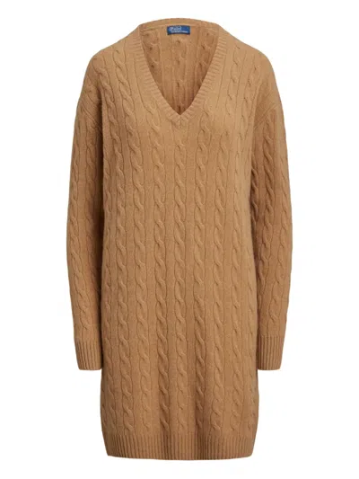 Polo Ralph Lauren Cable-knit V-neck Dress In Brown