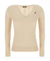 Polo Ralph Lauren Logo Embroidered Cable Knit Sweater In Nude