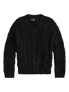 Polo Ralph Lauren Cable-knit V-neck Pullover Sweater In Black