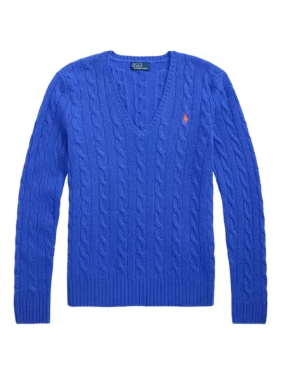 Polo Ralph Lauren Cable-knit V-neck Sweater In Blue