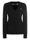 Polo Ralph Lauren Kimberly Cable Cotton V Neck Sweater In Polo Black