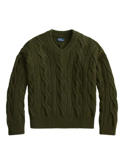 Polo Ralph Lauren Cable-knit V-neck Sweater In Green