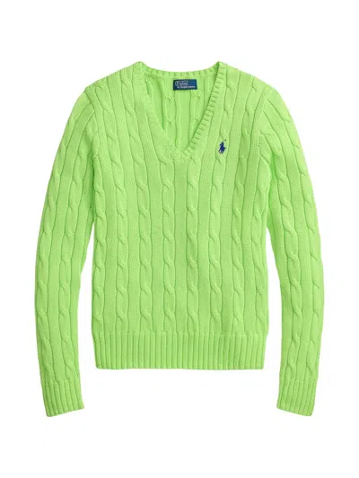 Polo Ralph Lauren Kimberly V Neck Cable Knit Sweater In Green
