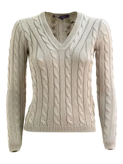 Polo Ralph Lauren Cable-knit V-neck Sweater In Neutral