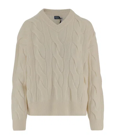 Polo Ralph Lauren Cable-knit V-neck Sweater In Neutral