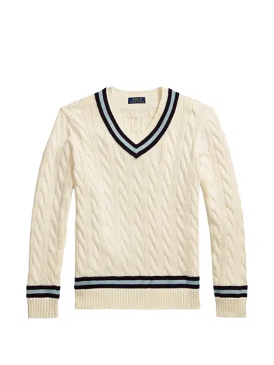 Polo Ralph Lauren Cable-knit V-neck Sweater In Neutral