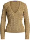 Polo Ralph Lauren Cable-knit Silk V-neck Sweater In Lux Tan
