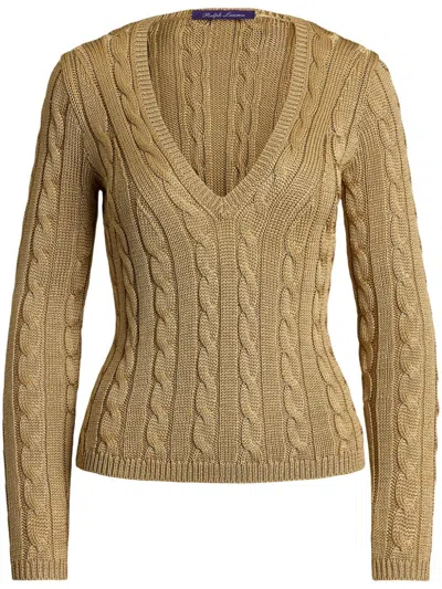 Polo Ralph Lauren Cable-knit Silk V-neck Sweater In Lux Tan