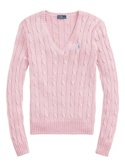 Polo Ralph Lauren Cable-knit V-neck Sweater In Pink