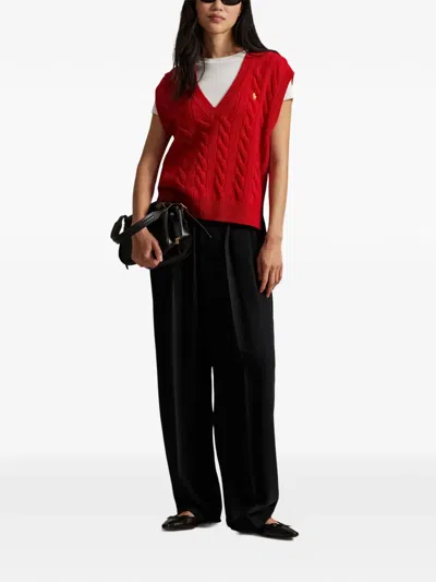 Polo Ralph Lauren Cable-knit V-neck Sweater In Red