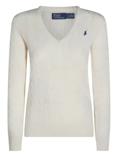 Polo Ralph Lauren Cable-knit Wool-cashmere V-neck Sweater In Cream In Neutral