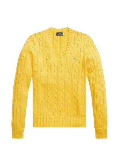 Polo Ralph Lauren Cable-knit Cotton V-neck Sweater In Trainer Yellow