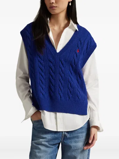 Polo Ralph Lauren Cable-knit V-neck Vest In Blue