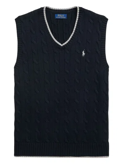 Polo Ralph Lauren Cable Knit Sleeveless V-neck Vest In Blue