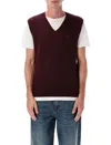 Polo Ralph Lauren Bordeaux Sleeveless Vest With V Neck And Pony Embroidery On The Front In Wool And Cashmere Man In Brown