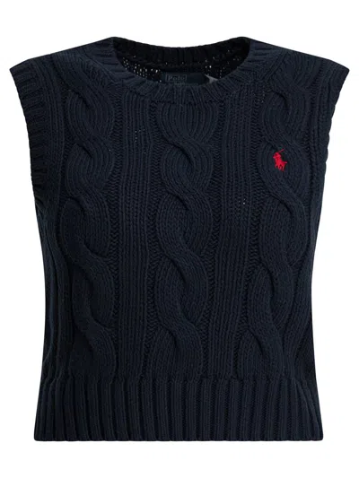 Polo Ralph Lauren Cable-knit Vest With Logo In Blue