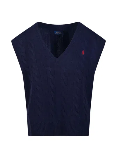 Polo Ralph Lauren Cable Knit Vest With V-neck In Blue
