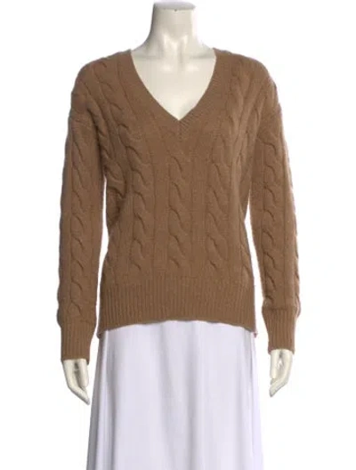 Pre-owned Polo Ralph Lauren Cable Knit V-neck Sweater In Brown