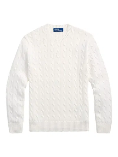 Polo Ralph Lauren Textured Cable Knit Pullover With Signature Logo Detail In White