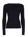Polo Ralph Lauren Cropped Cable Knit Sweater With Logo In Blue