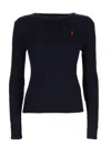 Polo Ralph Lauren Cropped Cable Knit Sweater With Logo In Blue