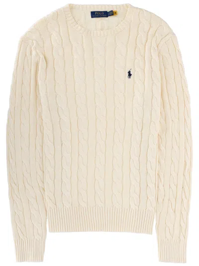 Polo Ralph Lauren Logo-embroidered Cable-knit Cotton Sweater In Neutral