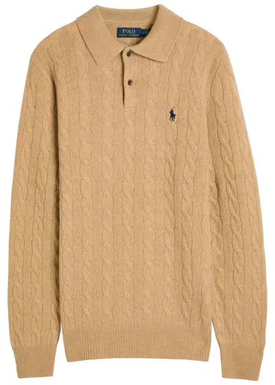 Polo Ralph Lauren Cable-knit Wool And Cashmere-blend Polo Jumper In Brown