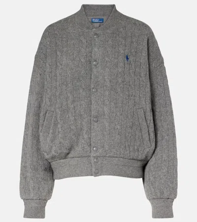 Polo Ralph Lauren Womens Antique Heather Logo-embroidered Cable-knit Wool And Cashmere-blend Bomber Jacket In Gray