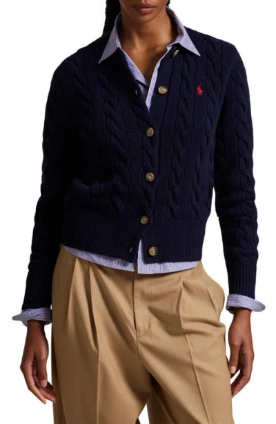 Polo Ralph Lauren Cable Knit Wool & Cashmere Cardigan In Blue