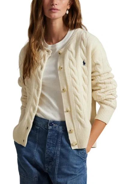 Polo Ralph Lauren Cable-knit Wool-cashmere Cardigan In White