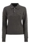 Polo Ralph Lauren Wool And Cashmere Polo Shirt With Cable Knit In Gray