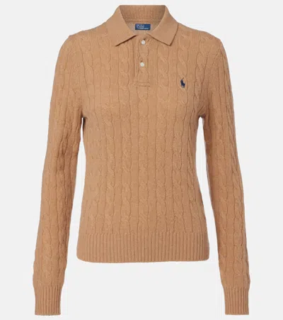 Polo Ralph Lauren Cable-knit Wool And Cashmere Polo Sweater In Brown