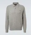 Polo Ralph Lauren Braid-patterned Heather Grey Long Sleeve Polo Pullover In Gray