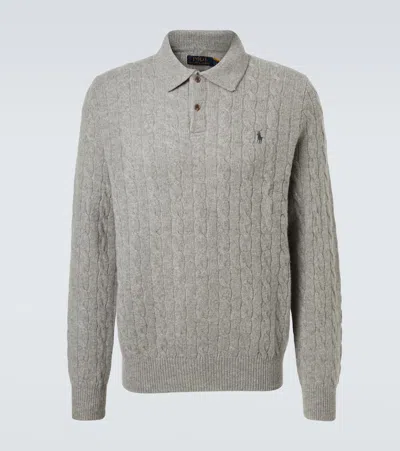 POLO RALPH LAUREN CABLE-KNIT WOOL AND CASHMERE POLO SWEATER