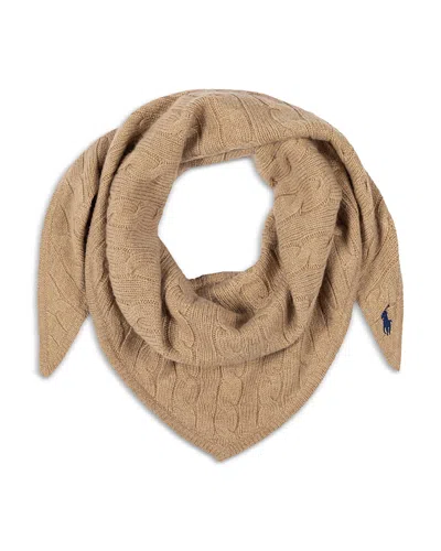 Polo Ralph Lauren Cable Knit Wool & Cashmere Triangle Scarf In Brown