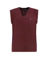 Polo Ralph Lauren Bordeaux Sleeveless Vest With V Neck And Pony Embroidery On The Front In Wool And Cashmere Man In Burgundy